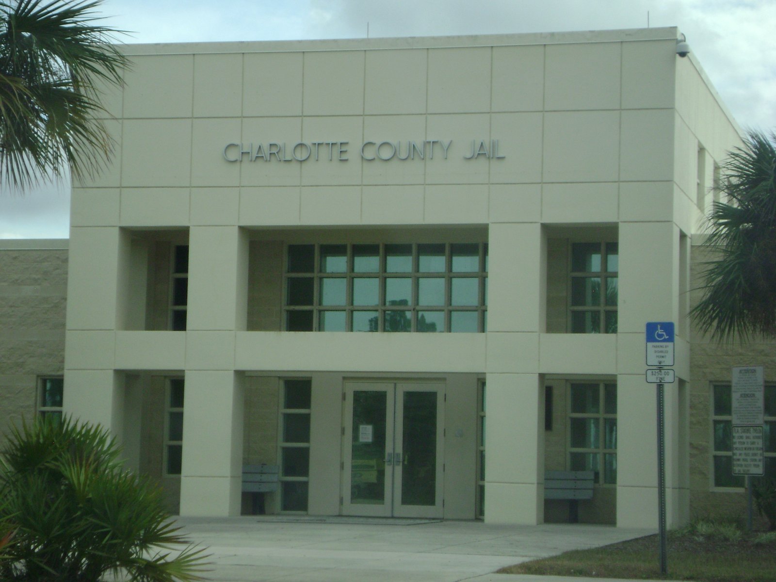 Exterior entrance of the Charlotte County Jail in Punta Gorda, Florida